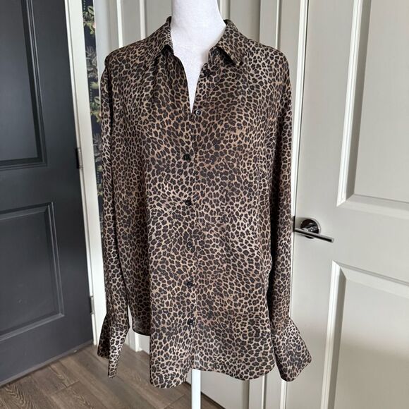 Frame The Standard Shirt Leopard Print Silk Button Down Blouse Size S - Picture 1 of 8